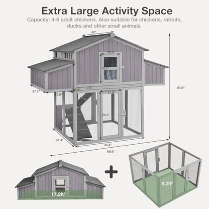 Large Chicken Coop - Unique Folding Design for Easy to Set Up - Chicken House for Outdoor with Two Nesting Box, Leakproof Pull-on Tray, and UV-Resistant Roof Panel