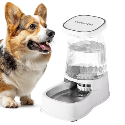 Gardner Pet Automatic Dog Water Dispenser Gravity Stainless Steel Water Waterer Feeder, 100% BPA-Free Large Capacity Water Feeding Bowls for Medium & Large-Sized Dogs Cats Other Pets -(1 Gallon) - color: White, size: 1 Gallon