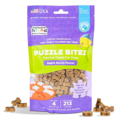 Outward Hound by Nina Ottosson Puzzle Bitez USA Made Dog Treats, Apple Bacon Flavor, Bite-Sized Training Reward and Interactive Puzzle Toy Treats, 7.5oz - size: 7.5 Ounce (Pack of 1), style: Apple Bacon