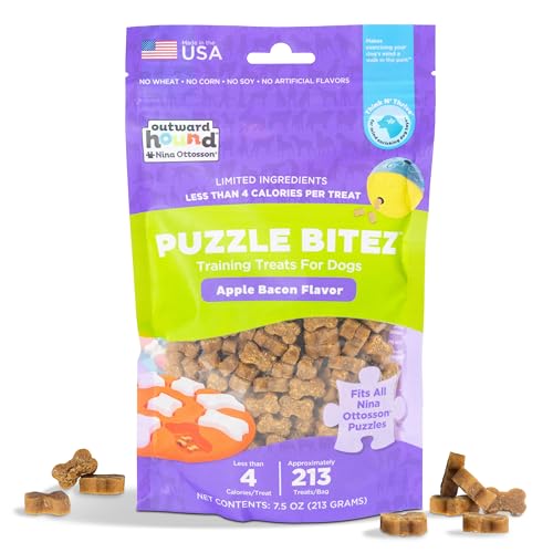Outward Hound by Nina Ottosson Puzzle Bitez USA Made Dog Treats, Apple Bacon Flavor, Bite-Sized Training Reward and Interactive Puzzle Toy Treats, 7.5oz - size: 7.5 Ounce (Pack of 1), style: Apple Bacon