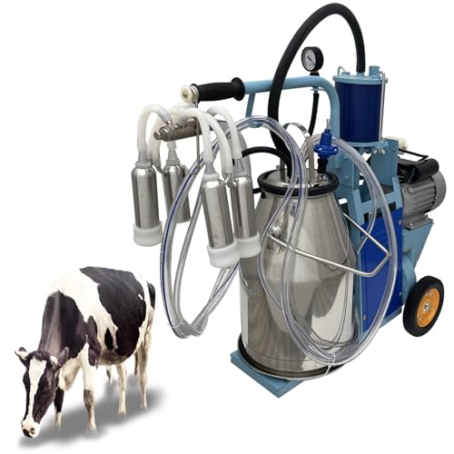 25L Single Barrel Piston Milking Machine Portable Milker for Cows & Goats, 1440 RPM Electric Vacuum Milker with 304 Stainless Steel Bucket, 64 Pulsations/Min, 10-12 Cows Per Hour, 110V 550W