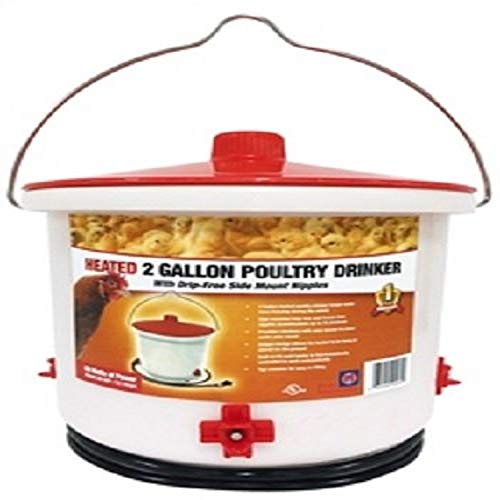 Farm Innovators HB-60P Heated Poultry Drinker with Drip-Free Side Mount Nipples, 2 gal