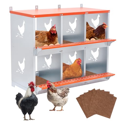 Chicken Nesting Box for Laying Eggs (31.8" L x 17" W x 25" H) | 6 Room Chicken Laying Boxes, Nesting Boxes for Chickens, Heavy Duty Metal Chicken Coop - size: 31.8" L x 17" W x 25" H
