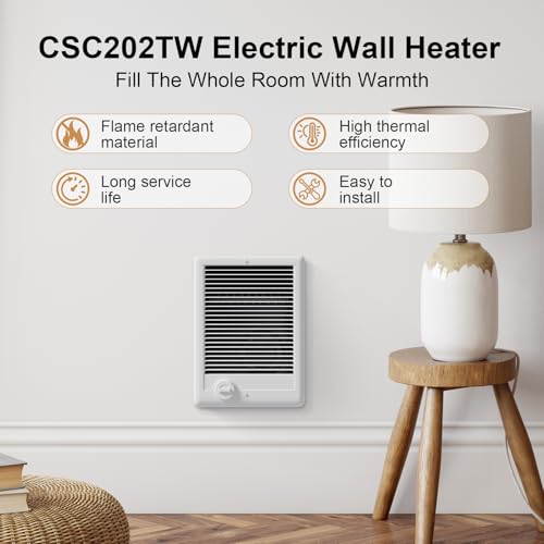 CSC202TW Electric Wall Heater Complete Unit with Thermostat, 2000 Watt 6825BUT, 240 Volt, Part 67507, White