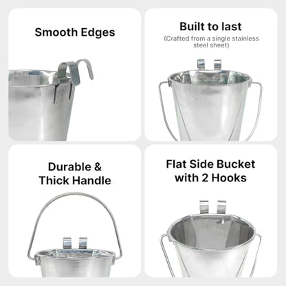 1 Gallon Stainless Steel Bucket - Heavy Duty Flat-Side Metal Bucket for Pets & Livestock Feeding - Rust Resistant Water Bucket with Hooks for Kennels, Cages, Crates & Fences - 4 Quart - size: 4 Quarts