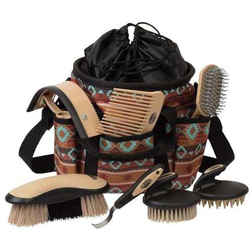 Weaver Equine Horse Grooming Kit, 7-Piece Horse Brush Set with Organizer Tote Bag, Hoof Pick, Comb, Sweat Scraper, Equine Tools for Daily Grooming, Lost Creek - color: Lost Creek