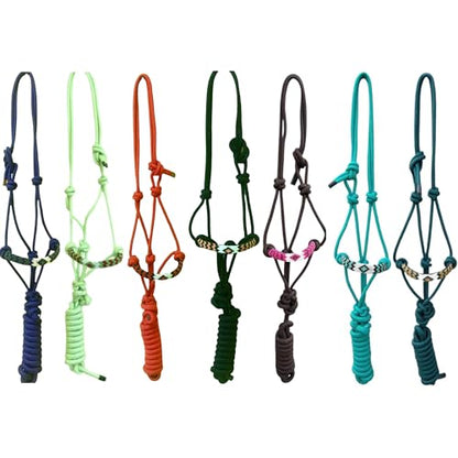 Majestic Ally Padded Beaded Nose Braided Rope Halter with 10' Matching Lead - Full (Black) - color: Black
