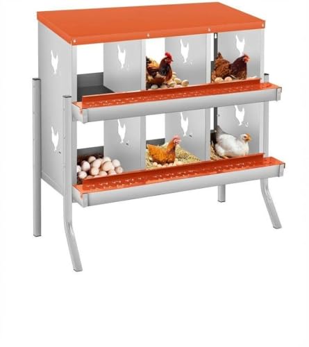 Egg Protection & Large Vented Holes - Galvanized Steel Chicken Nesting Box - 6 Compartments, Wall-Mountable, Easy Clean, Rustproof Hen Laying Box - Red, 84.5 x 42 x 90.3cm, 6 Compartments ZW - color: Orange | 6 Compartments+legs