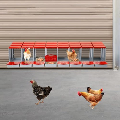 Chicken Nesting Boxes, 8 Compartment Nesting Boxes for Laying Eggs, Roll Away Nesting Box Egg Collection Tray, Wall Mount Poultry Roll Away Chicken Laying Boxes (Red) - color: 8 Compartment Nesting Boxes (Red)