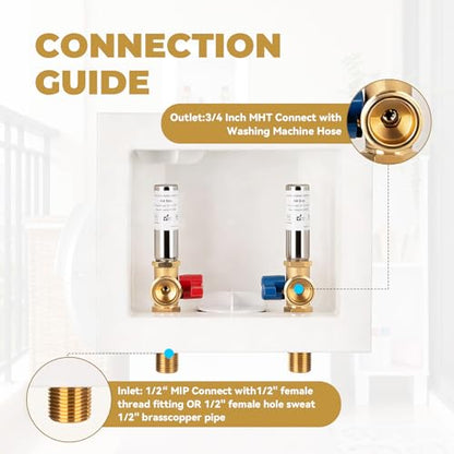 Washing Machine Outlet Box with Stainless Steel Water Hammer Arrestor, 1/2 Inch MIP&SWEAT x3/4 Inch MHT with Center Drain, Washer Faucet Recessed Box, Laundry Washer Valve Outlet Box - color: MIP&Sweat/SS Arrestor