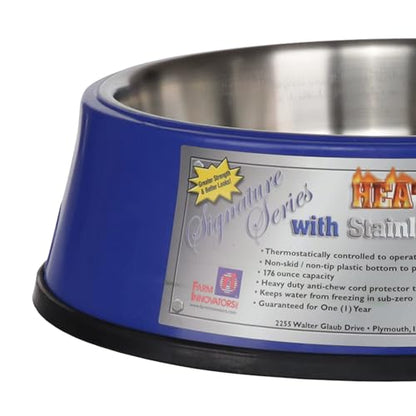 Farm Innovators Heated Pet Water Bowl, 60W Heated Water Dish - 5.5 Quart Stainless Steel Watering Station with Anti-Chew Cord Protector for Dogs & Cats