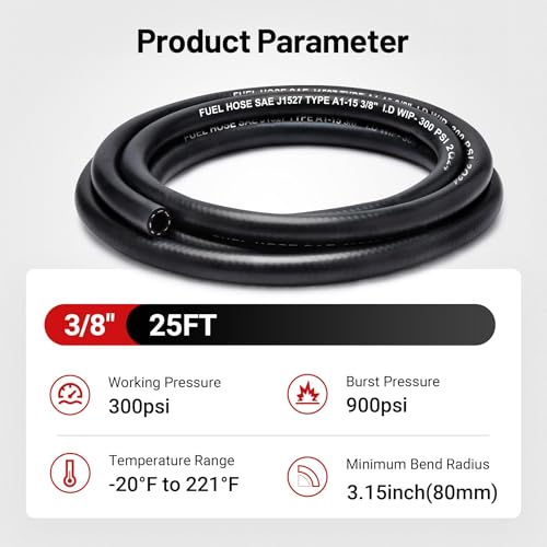 EVIL ENERGY 3/8" Marine Fuel Line Hose Type A1-15 Rubber 25FT SAE J1527 - size: 3/8 25FT