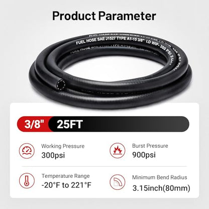 EVIL ENERGY 3/8" Marine Fuel Line Hose Type A1-15 Rubber 25FT SAE J1527 - size: 3/8 25FT