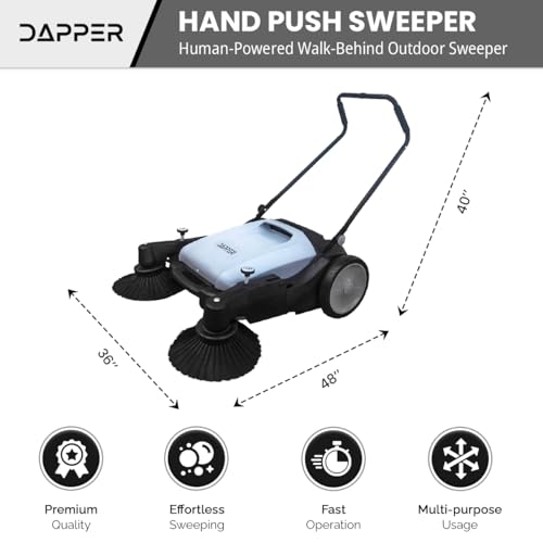 Dapper Supply Walk-Behind Outdoor Hand Push Floor Sweeper - 10.5 Gallon Capacity - 36" Sweeping Width - Sweeps up to 39,500 ft/Hour, Grey - size: 36"