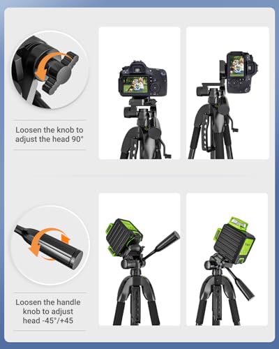 Laser Level Tripod, Huepar 56” Extendable Height Tripod for Line Lasers, Point Lasers, Laser Distance Measures, 1/4" and 5/8" Thread Mount, Multi-Function Hook, Non-Skid Feet, TPD14 - size: 56 inch