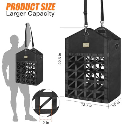 Ultra-Slow Feed Hay Bags for Horses,Two-Sided Premium Oxford Hay Bags with Large Opening,Top with Hook-and-Loop Closure,Adjustable Dual-Purpose Strap for Easy Hanging (Black, Large 1 Pack) - size: Large 1 Pack