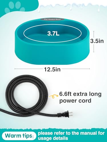 3.7L Heated Water Bowl for Outdoor Dogs Cats - 30W Thermostatic Control Heating Pet Bowl with 6.6Ft Bite-Proof Cord for Winter Chickens - size: 3.7L