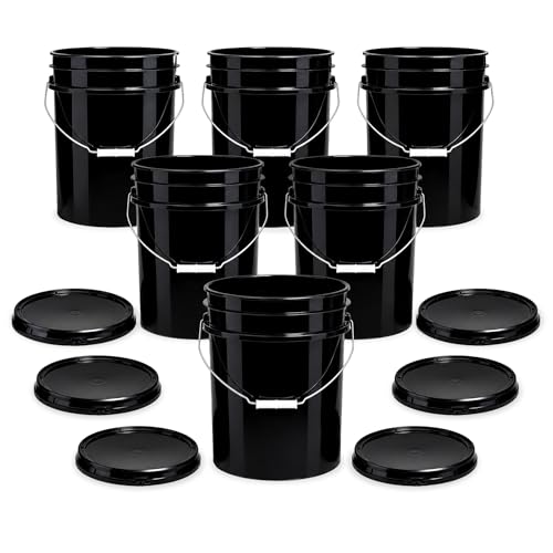 ePackageSupply 5 Gallon Bucket - Food Grade w/Lid BPA-Free, 6 Pack - Black | Airtight Gasketed Tear Strip Lid, Heavy-Duty 90 Mil HDPE Plastic Pail, Bulk Storage, Food Safe Durable Container, Made in USA - color: Black, size: 6 Packs
