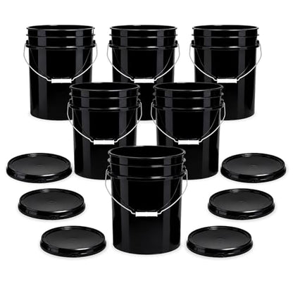 ePackageSupply 5 Gallon Bucket - Food Grade w/Lid BPA-Free, 6 Pack - Black | Airtight Gasketed Tear Strip Lid, Heavy-Duty 90 Mil HDPE Plastic Pail, Bulk Storage, Food Safe Durable Container, Made in USA - color: Black, size: 6 Packs