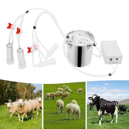 5L Electric Pulsation Milking Machine, Portable Vacuum Pump Milker with Adjustable Pressure Milk Bucket & Tube Cleaning Brushes, Farm Milking Equipment for Cows Goats (5L) - size: 5L