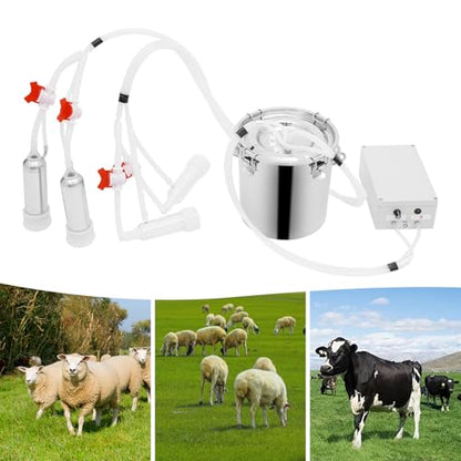5L Electric Pulsation Milking Machine, Portable Vacuum Pump Milker with Adjustable Pressure Milk Bucket & Tube Cleaning Brushes, Farm Milking Equipment for Cows Goats (5L) - size: 5L