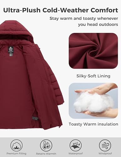 wantdo Women's Puffer Jacket Warm Padded Winter Coat Long Quilted Jacket (Available in Plus Size) - color: Wine Red, size: Medium