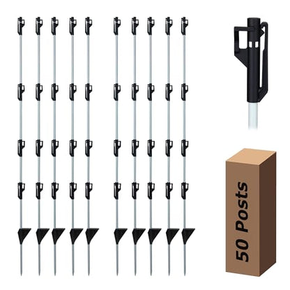 50 Pack Fixed Insulator Fiberglass Posts, 48 Inch Fiberglass Electric Fence Posts, Easy Step-in Posts for Livestock Fencing, Garden Fencing and Boundary Marking,Grey - color: Grey