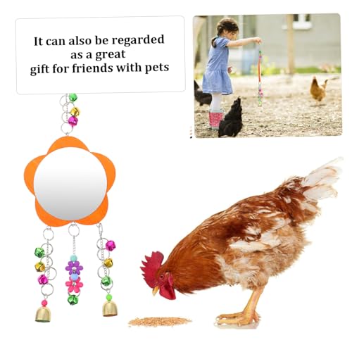 Hanging Chicken Mirror for Birds and Parrots Rooster Plaything with Acrylic Reflective Surface Stainless Steel and Wood Construction Fun Gnawing and Cage Decoration for Coop Garden