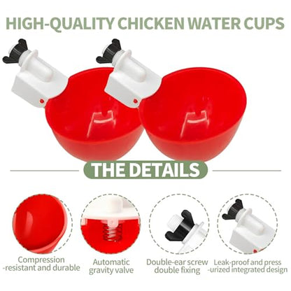 5PCS Chicken Waterer Cups, Red Automatic Poultry Watering Cups, Tee Fittings Poultry Waterer with Mounting Hole Opener,Ideal for Chicken Coop, Ducks, and Backyard Poultry