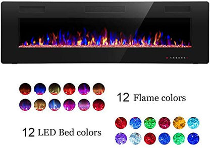 R.W.FLAME 60" Recessed and Wall Mounted Electric Fireplace, Low Noise, Fit for 2 x 6 Stud, Remote Control with Timer, Touch Screen, Adjustable Flame Color and Speed, 750-1500W - size: 60"