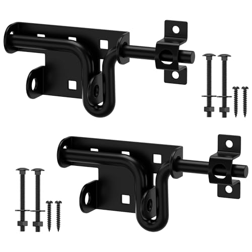TRIPLE DEER Heavy Duty Sliding Bolt Gate Latch with Padlock Hole & Carriage Bolt, Slide Bolt Hardware for Wooden Fence/Yard Fence/Shed Door/Barn Door, Black, 2 Pack