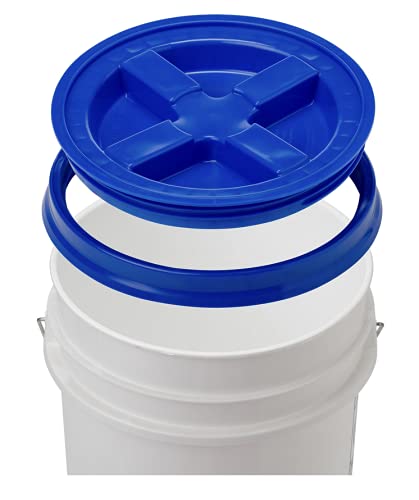 House Naturals 5 Gallon Made in USA Food Grade Plastic Bucket with Blue Screw On Air Tight Double Gasket lid, (Pack of 2)