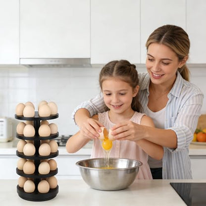 Wooden Fresh Egg Holder Countertop, 5 Layer Rotating Countertop Egg Holder for Fresh Eggs, Stackable with 30 Eggs for Countertop Kitchen-Black - color: Black