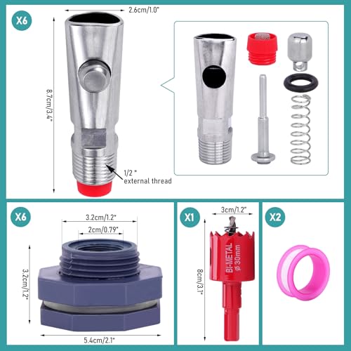 6 PCS Pig Waterer Nipple Stainless Steel Hog Nipple Waterer Kit | with Plastics Water Tank Connector Hole Opener, Poultry Watering Systems, Pig Waterer Feeder for Hog Piglets Livestock
