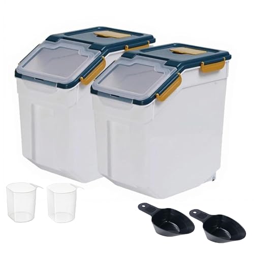 RUIAN 2Pcs Large Flour Storage Container Bin 25Lb Airtight Rice Storage Containers with Wheels Seal Locking Lid, BPA Free with Measuring Cup&Scoop for Flour, Rice, Grain(Blue) - color: Blue 2Pack 25Lb