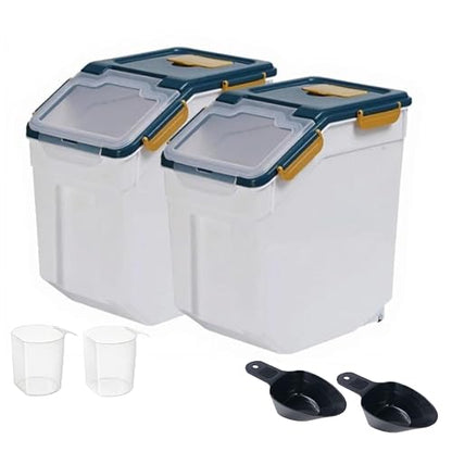 RUIAN 2Pcs Large Flour Storage Container Bin 25Lb Airtight Rice Storage Containers with Wheels Seal Locking Lid, BPA Free with Measuring Cup&Scoop for Flour, Rice, Grain(Blue) - color: Blue 2Pack 25Lb