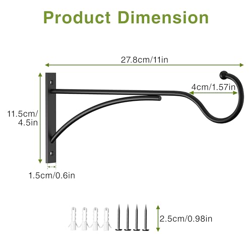 saffruff 11 Inch Heavy Duty Plant Hangers Outdoor, Metal Plant Brackets for Hanging Baskets, Plant Wall Hooks for Bird Feeders, Wind Chimes & Lanterns, Premium Metal Hooks Matte Black, 30lbs Capacity - size: 11 in, 1 pk