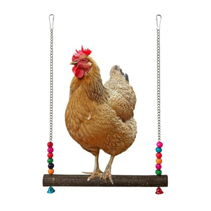 Poultry Toy Set – Wooden Chicken Swing, Climbing Bridge Ladder, Bell Hanging Toy | Interactive Exercise Equipment, Enrichment Activity Gear for Coop Cage Bird Use - size: A