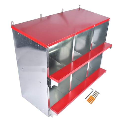 Chicken Nesting Boxes - 6-Compartment Metal Wall-Mounted Poultry Nest Box for Chickens, Hens, and Ducks - Easy Egg Collection - Large Vented Holes - Chicken Coop Equipment