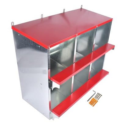 Chicken Nesting Boxes - 6-Compartment Metal Wall-Mounted Poultry Nest Box for Chickens, Hens, and Ducks - Easy Egg Collection - Large Vented Holes - Chicken Coop Equipment