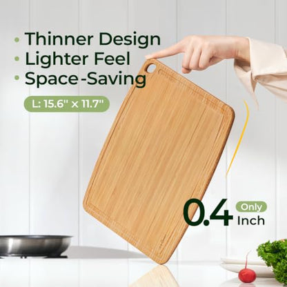 Keechee Dishwasher Safe Bamboo Cutting Boards 15.4x11.7in Heat-Resistant Chopping & Charcuterie Board with Juice Groove, Durable Lightweight Kitchen Essentials for Meat, Vegetables, Easy Clean - size: 15.4"L x 11.7"W