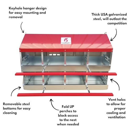 Duncan's Chicken Nesting Boxes - 8 Hole Metal Poultry Nest Box Wall Mount for Chickens, Hens, Ducks - Easy Egg Collection - Large Vented Holes - Fold Up Perches