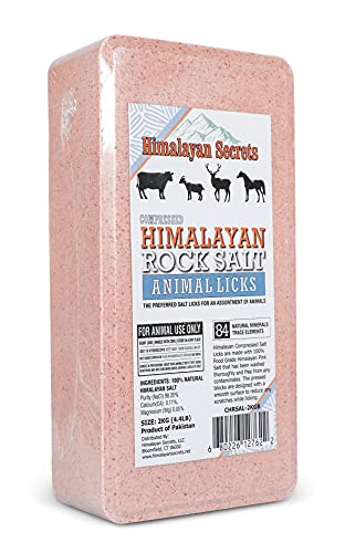 Salt Block for Deer & Horses – Compressed Mineral Salt Lick for Livestock, Cattle & Goats – Himalayan Secrets Pink Rock Salt Block (4.4LB/2KG, Block) - size: 4.4 Pound (Pack of 1)