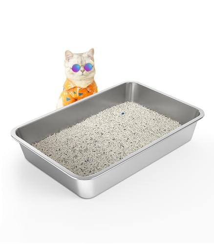 WENBOKMIN Stainless Steel Cat Litter Box, 4in Shallow Litter Box for Senior Cats and Kittens, Large Metal Litter Pan Nonstick Odor Control Anti-Corrosion - size: 20" L x 14" W x 4" H