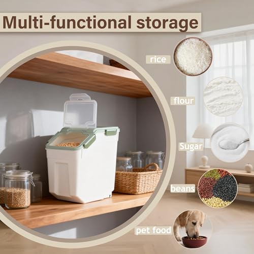 RUIAN Large Airtight Storage Container, 25lb Flour Rice Storage Containers Bin with Wheels Seal Locking Lid, with Measuring Cup&Scoop for Flour, Rice, Grain (Green, 2PCS) - color: Green2Pack 25Lb