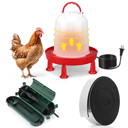 3 Pcs 0.8 Gallon 3l Heated Chicken Waterer Kit, Anti-Freeze Poultry Drinker for Spring Cold Nights with Outdoor Extension Cord Safety Cover, Insulation Tape, Waterer for Small Flocks - size: 0.8 Gallon