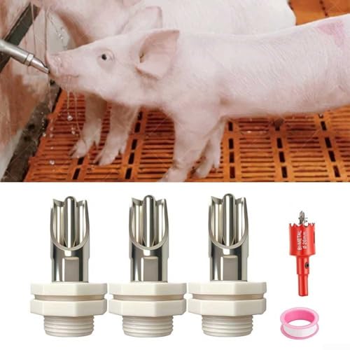 Automatic Pig Nipple Waterer Kit with Tank Connector and Hole Cutter for Livestock Farms, Stainless Steel Drinking Spout Set for Pigs, Metal Rod(1-piece set) - size: 1-piece set
