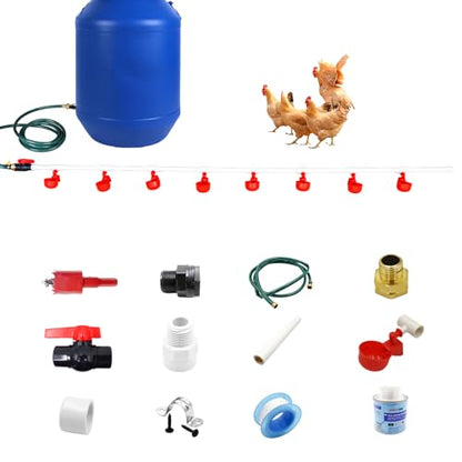 Chicken Coop Accessories – Complete Automatic PVC Pipe Watering System Kit with Hole Opener, Hoses, Valves & Red Drinking Cups for Chickens, Quail, Ducks, Geese & Other Poultry