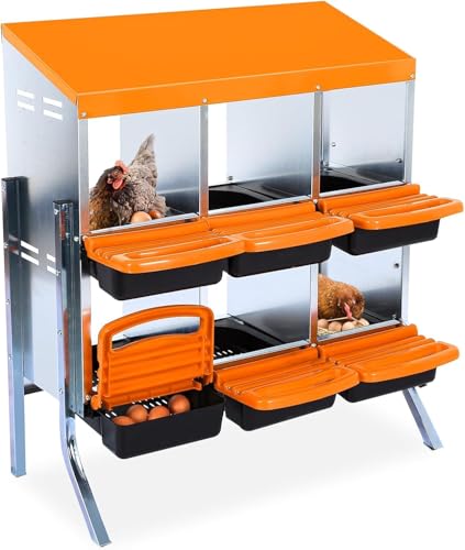 Chicken Nesting Box, 6 Hole 2 Layer Hen Nest Boxes, Roll-Away Egg Collection System with Ventilation Holes，Rustproof Plastic Tray & Keyhole Mounting, Chicken Laying Box - color: Orange, size: 6 holes with legs