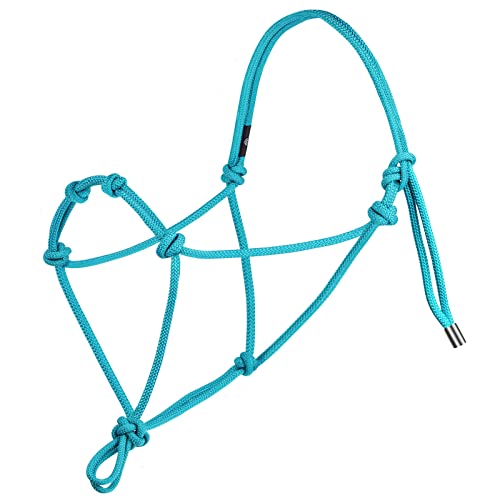Harrison Howard Super Sturdy Horse Rope Training Halter with 4 Knot 1/4" Stiff Halter Cord - color: Turquoise, size: Draft